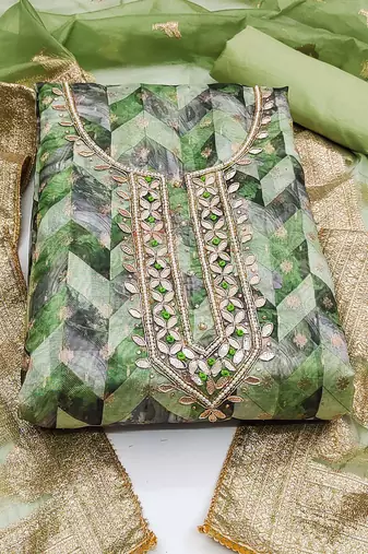 green organza woven dress material