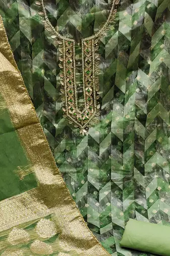green organza woven dress material