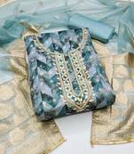 teal organza woven dress material