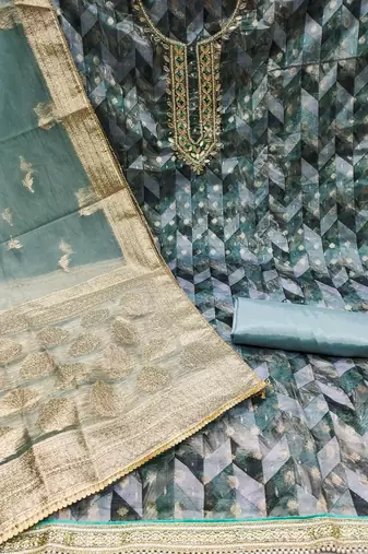 teal organza woven dress material