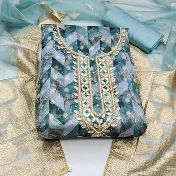 teal organza woven dress material 3
