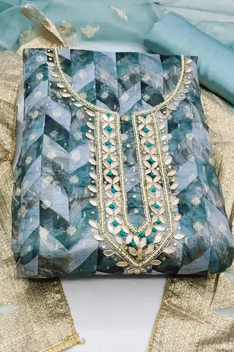 teal organza woven dress material