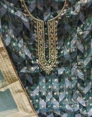 teal organza woven dress material 4