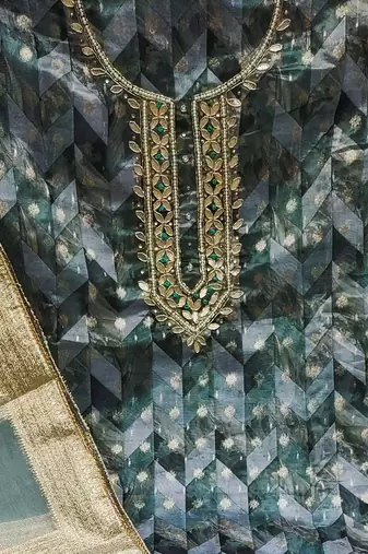 teal organza woven dress material