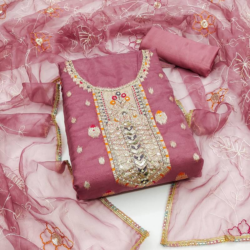 pink organza woven dress material