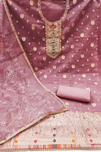 pink organza woven dress material