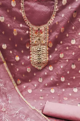 pink organza woven dress material