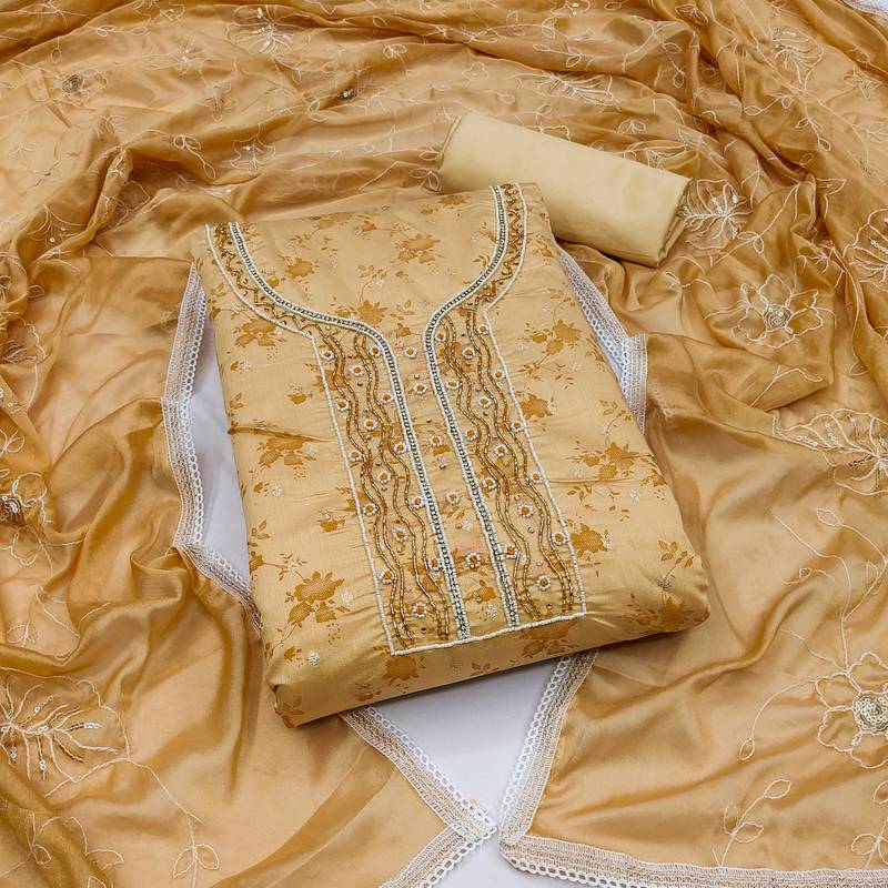 beige cotton woven dress material