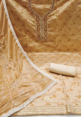 beige cotton woven dress material 2