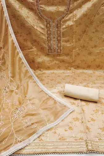 beige cotton woven dress material