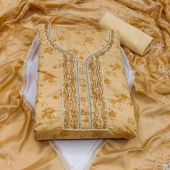beige cotton woven dress material 3