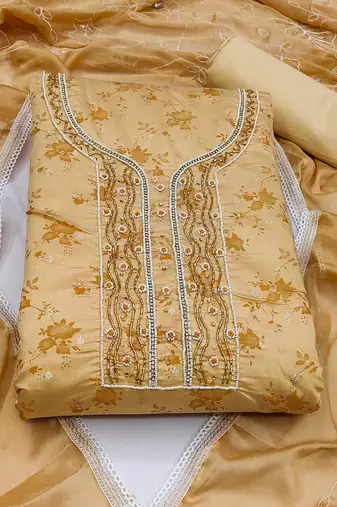 beige cotton woven dress material
