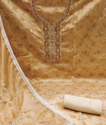 beige cotton woven dress material 4