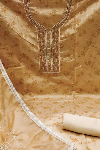 beige cotton woven dress material