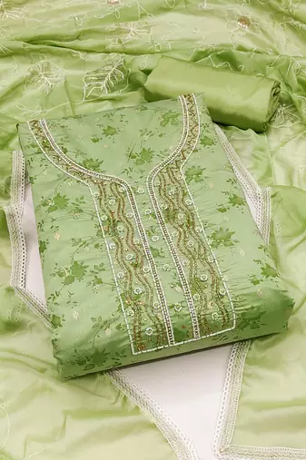 green cotton woven dress material