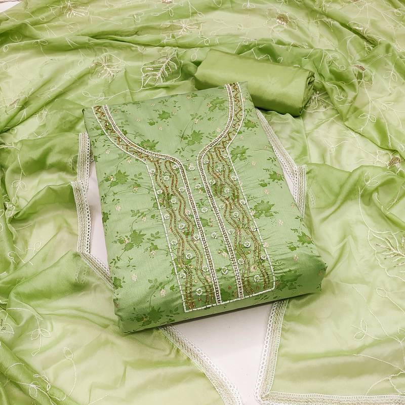 green cotton woven dress material