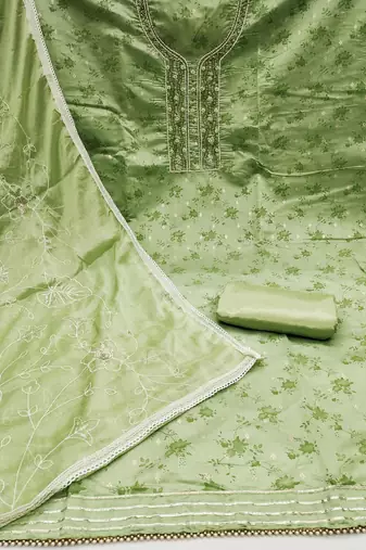 green cotton woven dress material