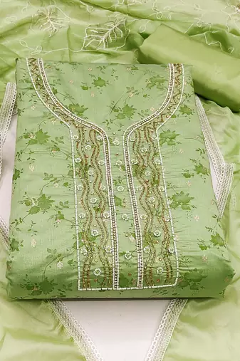 green cotton woven dress material