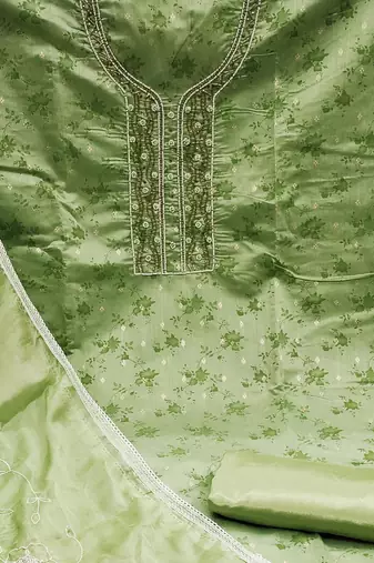 green cotton woven dress material