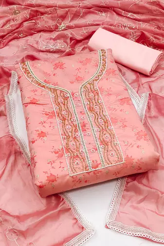 peach cotton woven dress material