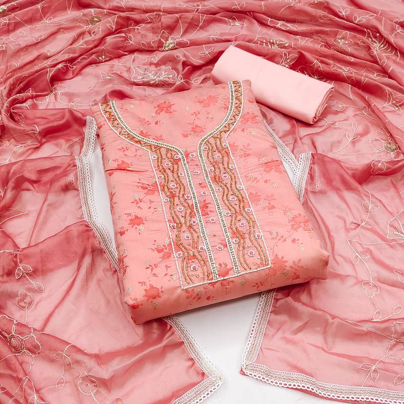 peach cotton woven dress material