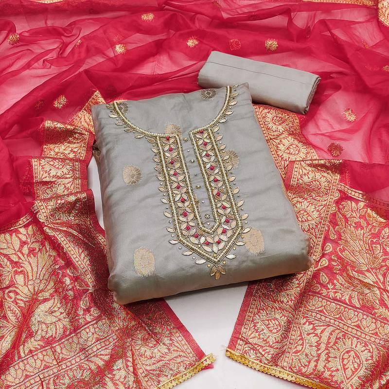 grey organza woven dress material