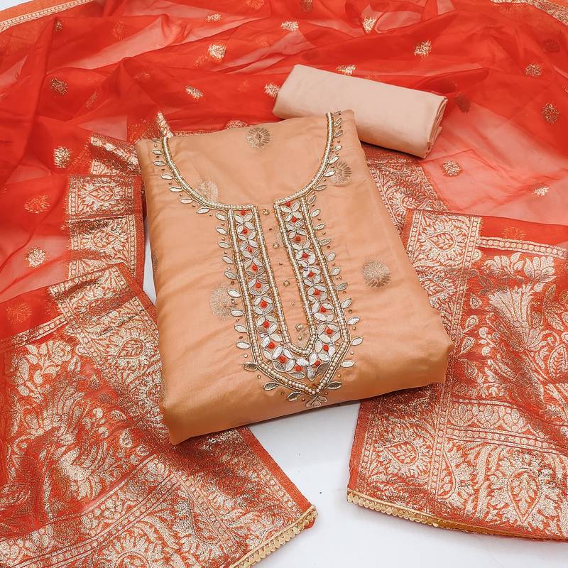 peach organza woven dress material