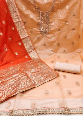 peach organza woven dress material 2