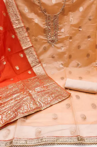 peach organza woven dress material
