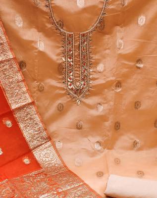 peach organza woven dress material 4