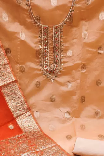 peach organza woven dress material