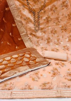 peach cotton hand embroidery dress material 2