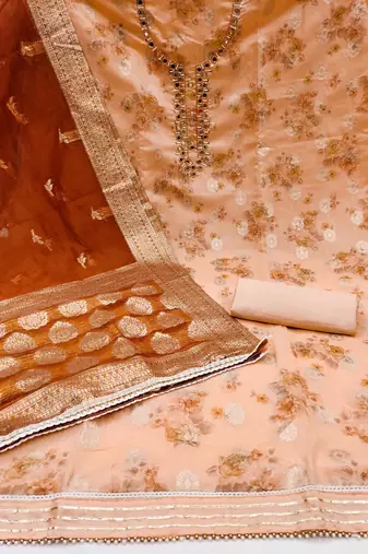 peach cotton hand embroidery dress material