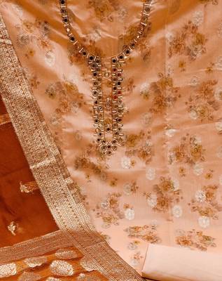 peach cotton hand embroidery dress material 4