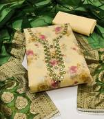 yellow cotton hand embroidery dress material