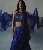 Blue embroidered chiffon saree