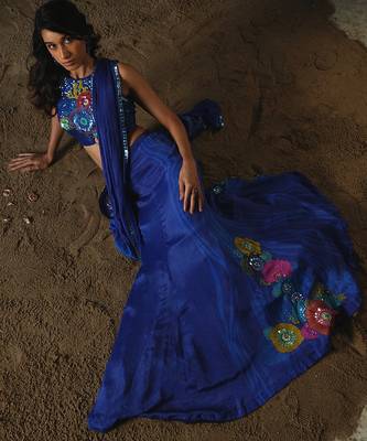 Blue embroidered chiffon saree 4