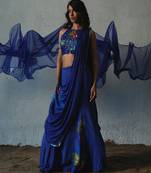 Blue embroidered chiffon saree