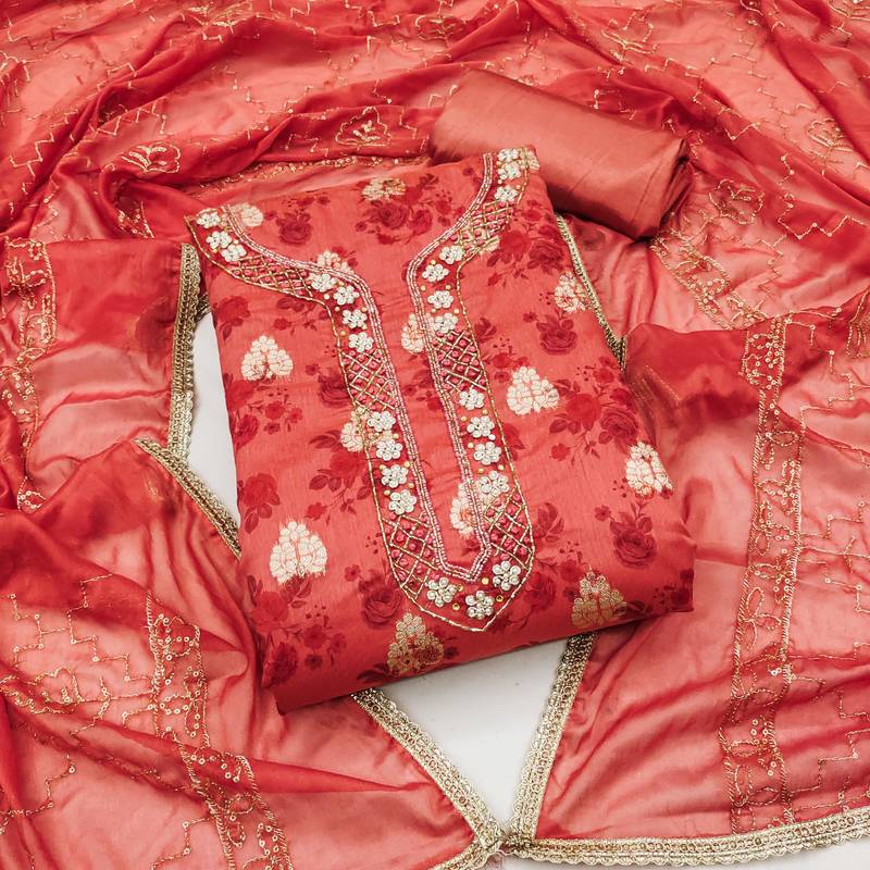 orange cotton woven dress material