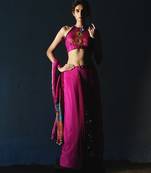 Pink embroidered chiffon saree