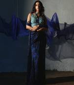 Blue embroidered chiffon saree
