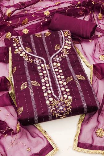 purple cotton woven dress material