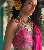 Pink embroidered chiffon saree