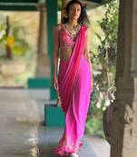 Pink embroidered chiffon saree