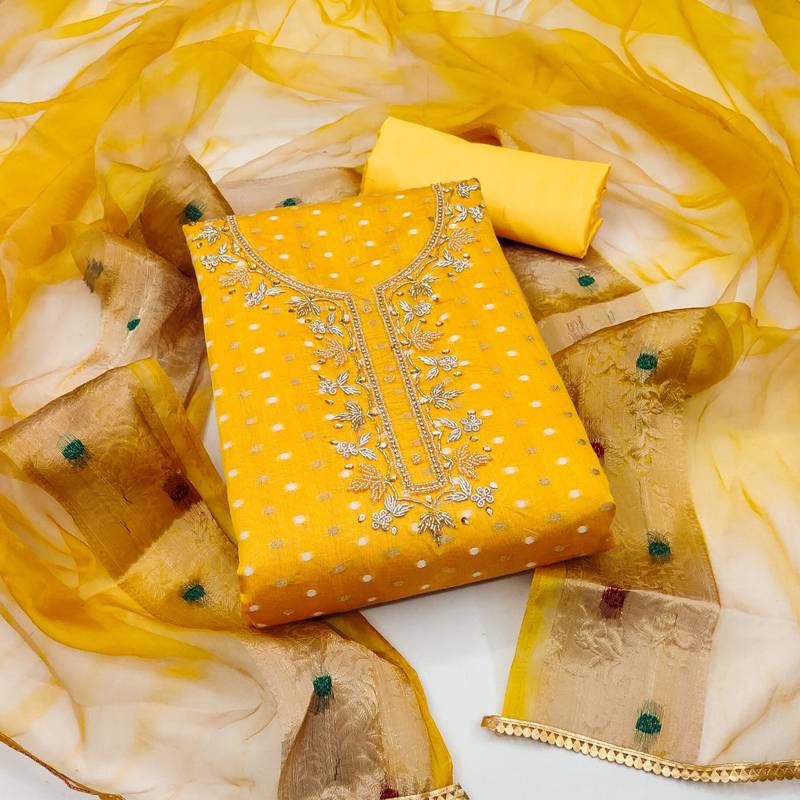 yellow cotton woven dress material