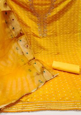 yellow cotton woven dress material 2
