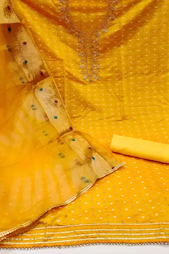 yellow cotton woven dress material