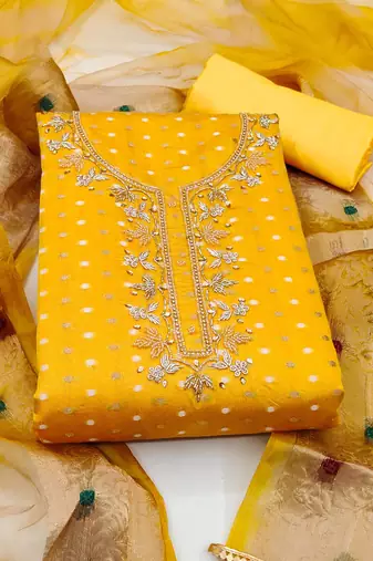 yellow cotton woven dress material
