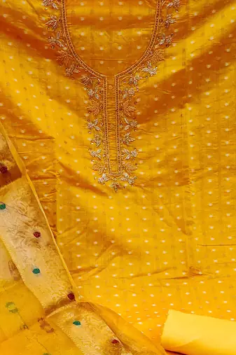 yellow cotton woven dress material