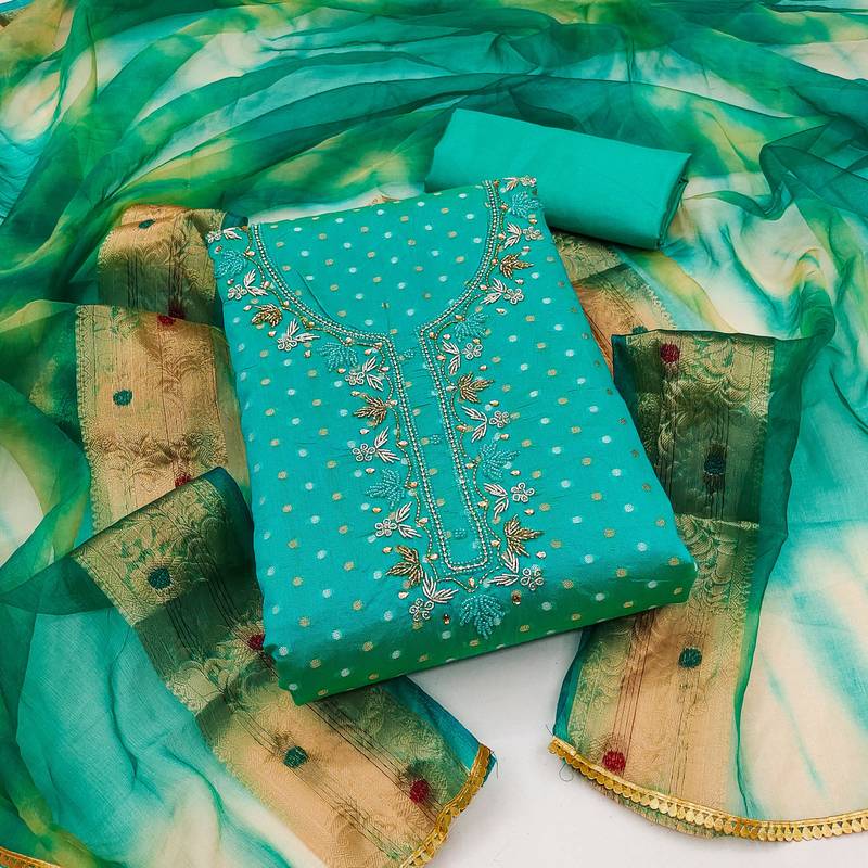 sea green cotton woven dress material